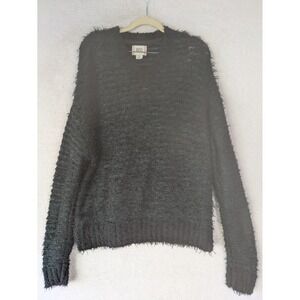 BDG Sweater Women's S Black Teal Marled Eyelash Knit V-Neck Oversized Pullover